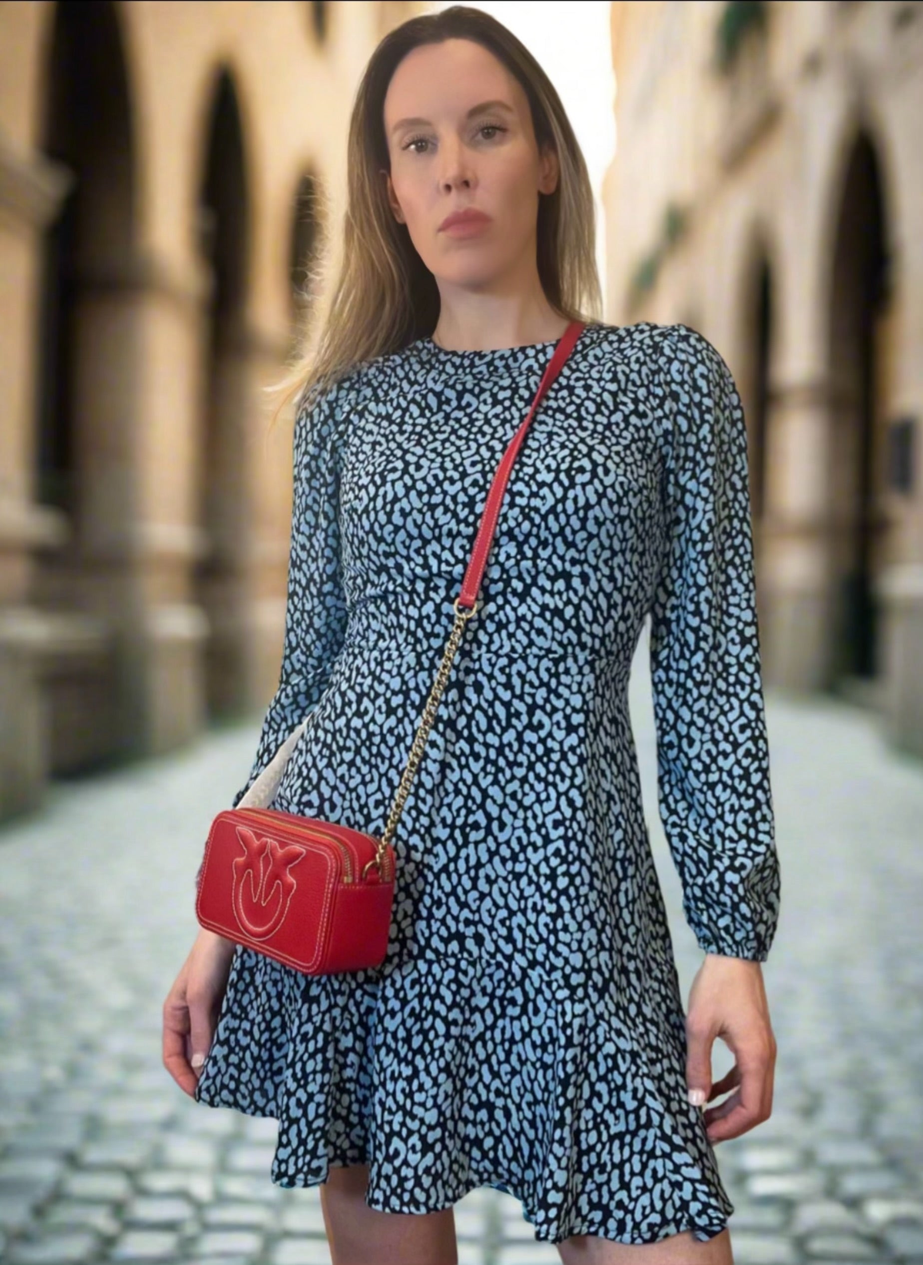 Blue Cheetah Print Day Dress