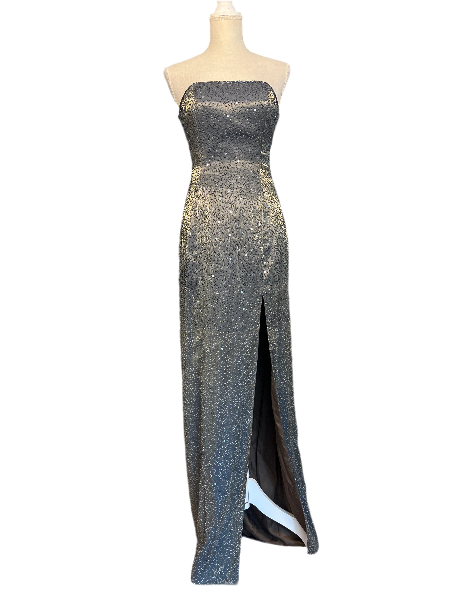 Stunning Vintage SUE WONG Iridescent Backless Embellished Satin Gown