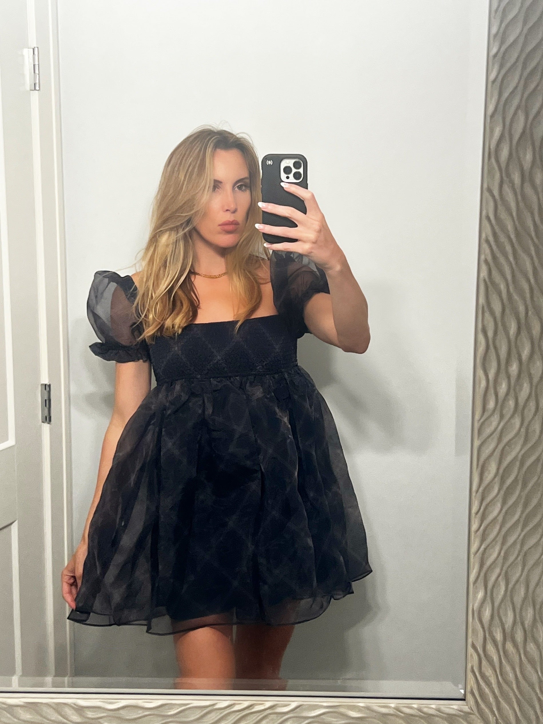 Puff Sleeve Organza Mini Dress