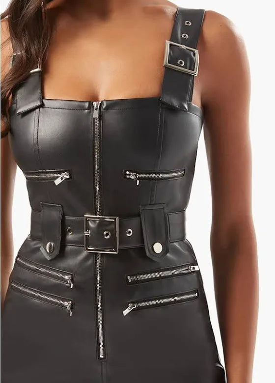 WeWoreWhat Moto Vegan Leather Overalls