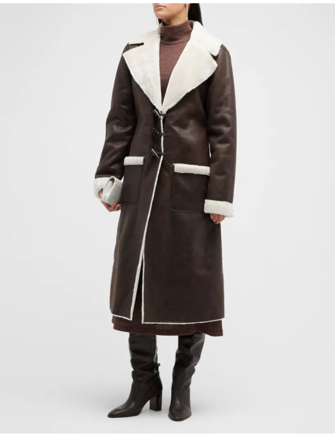 Vegan Leather Shearling Coat