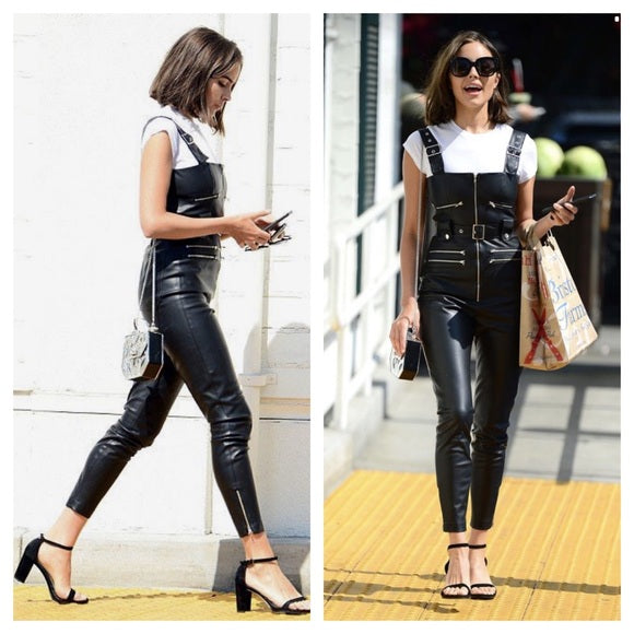 WeWoreWhat Moto Vegan Leather Overalls