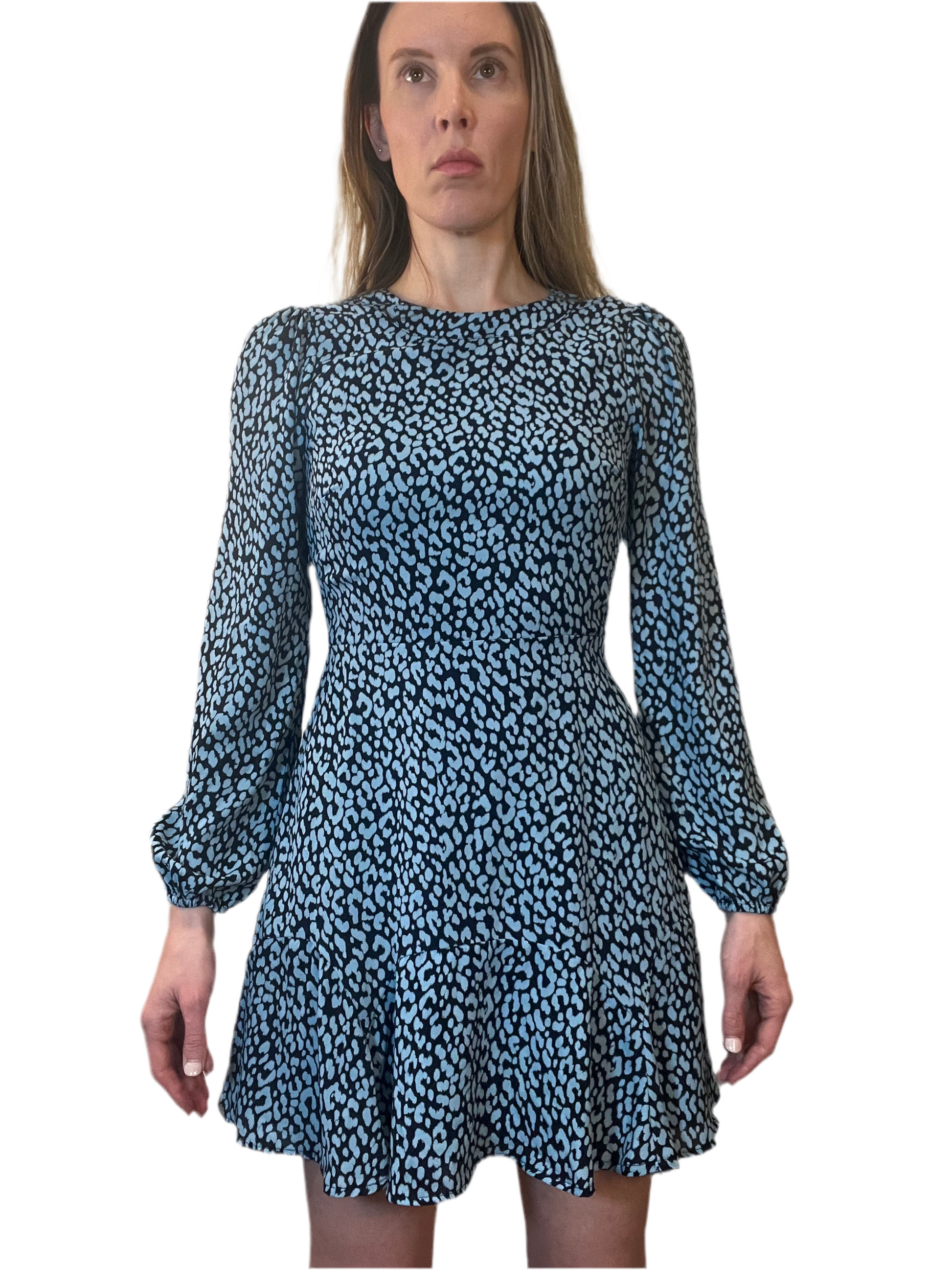 Blue Cheetah Print Day Dress