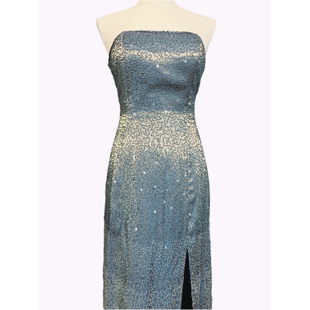 Stunning Vintage SUE WONG Iridescent Backless Embellished Satin Gown